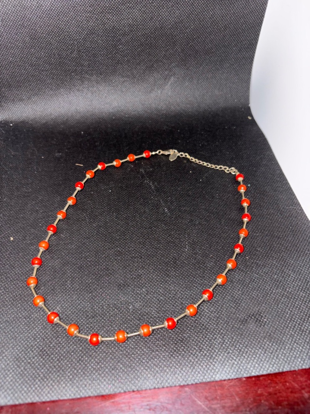 Vintage orange Red Bead Chain Necklace - Women Jewelry branded